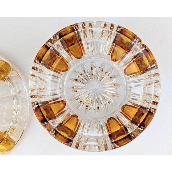 Vintage Amber Flashed Glass Trinket Dish with Lid Cut Glass Lidded Bowl - Picture 5 of 9